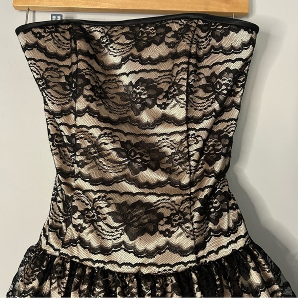 Jessica McClintock for Gunne Sax Black Lace Strapless Tulle Mini Dress - Picture 8 of 9